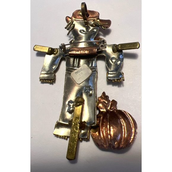 Mexico Metal Scarecrow & Pumpkin Brooch — 3.5” - Picture 2 of 13